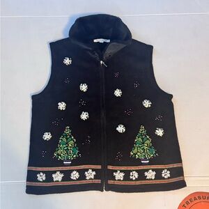 Mercer Street Studio women’s size Petite  L Christmas ‎ Vest Faux Fur Collar